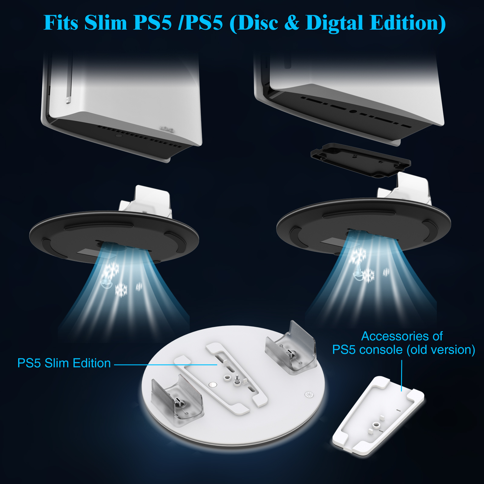 Honcam Vertical Stand for PS5/Slim Disc Digital Console with Dualsense/Edge Controller Charging Dock Rgb Light